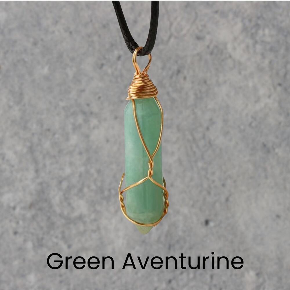 ⭐PICK 3/$30 Green Aventurine Gold Wrapped Necklace Boho Pendant Necklace